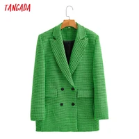 tangada women vintage tweed plaid thick blazer female long sleeve elegant jacket ladies work wear blazer formal suits 8y18