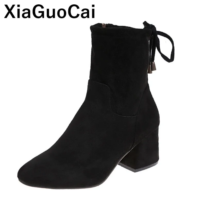 Модная женская обувь Ботильоны Сезон весна осень Женские Ботинки Martin из флока на