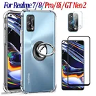 С кольцом-держателем чехол для Realmi 7 8 Pro Чехол  Стекло, Силиконовый противоударный чехол-крышка Realme GT Neo 2 T чехол мягкий Case Realme 8i 7-5G 8 7 Pro чехлы реалми gt Neo 2 реалми 8i реалми 7 8 про