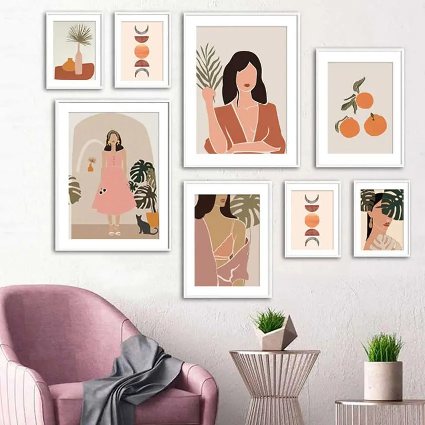 

Abstract Fashion Girl Illustration Wall Art Canvas Painting Vintage Nordic Posters And Print Picture Living Room Home Decoration