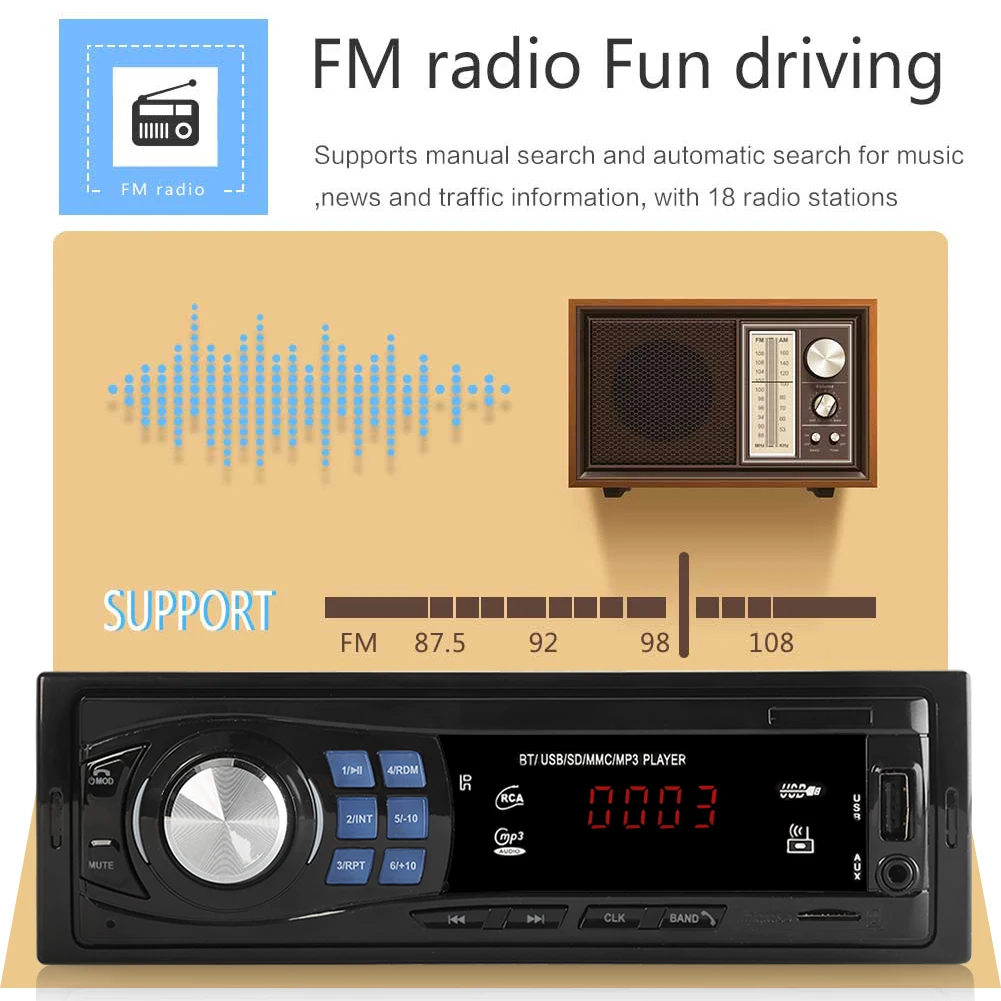 Автомагнитола стерео аудио mp3 плеер 12 в 1 Din FM приемник Aux USB авторадио с