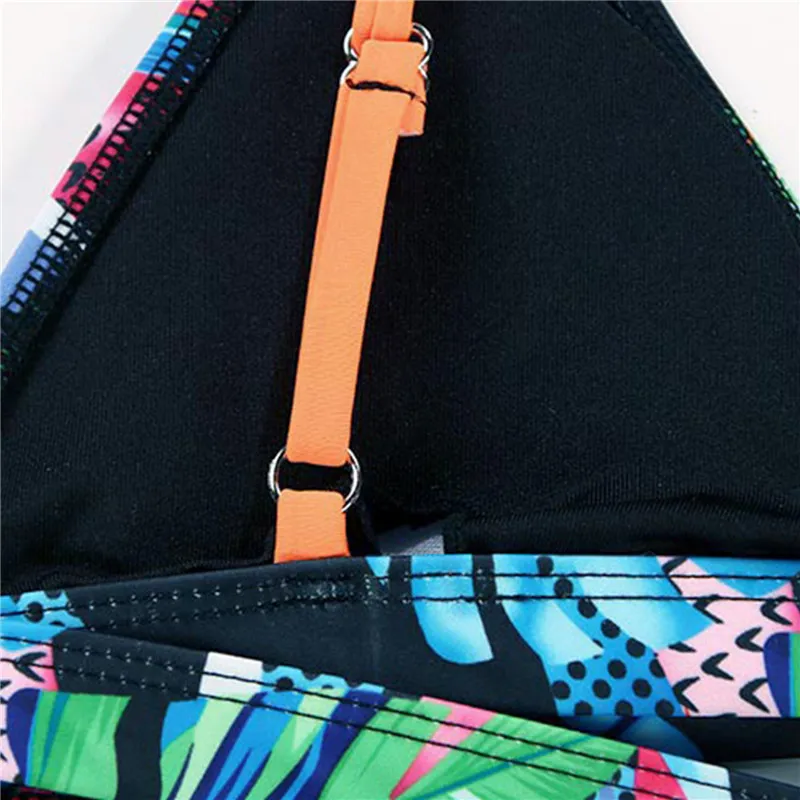 

Summer Ladies Split Swimwear Set Fashion Adults Women Colorful Plant Printing Sexy Backless Bikini Swimsuit for Travel Vacation