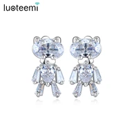 luoteemi children cute fashion stud earring lovely small bear jewelry for girls clear cz brincos bijoux femme chic accessories