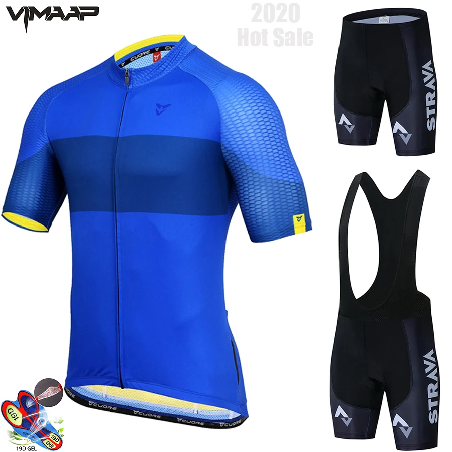 

2021 new Bule STRAVA Pro Team Short Sleeve Maillot Ciclismo Men's Cycling Jersey Bicycle Summer breathable Cycling Clothing Sets