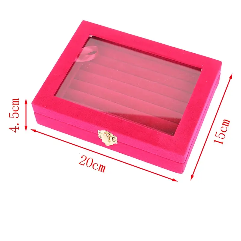 

Velvet Glass Jewelry Ring Earring Display Organizer Box Tray Holder Storage Case