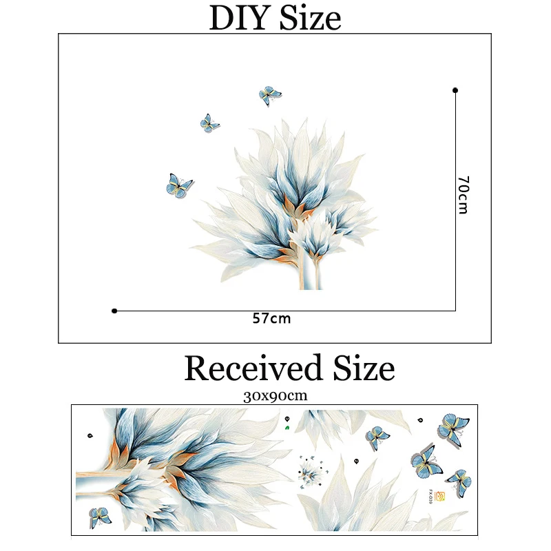 Акварельная синяя бабочка цветок Наклейка на стену DIY гостиная диван фон спальня