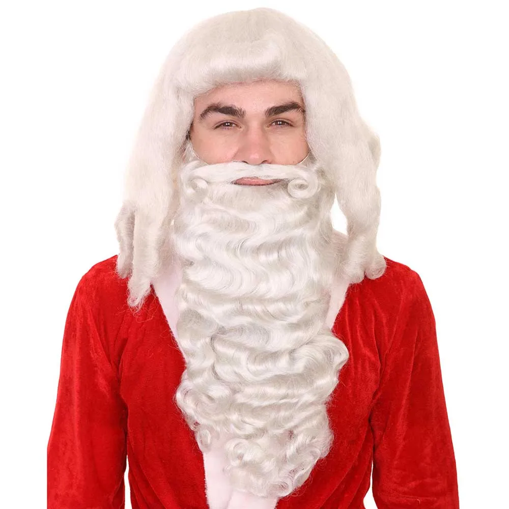 HPO White Grey Long Santa Claus Costumes Makeup Adult Xmas Party Cosplay Wig and Beard Set Super Adul Father Christmas Wigs