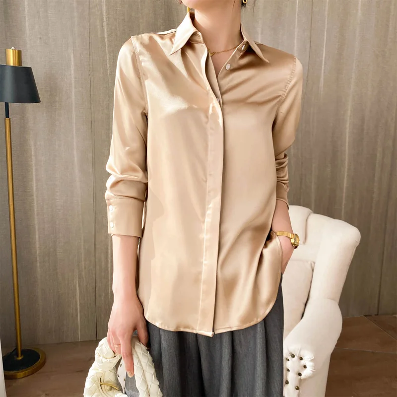 Высококачественная рубашка женская новая шелковая блузка из шелка тутового