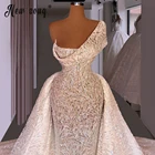 Кружевное свадебное платье 2 в 1, с вышивкой, без бретелек, со съемным шлейфом