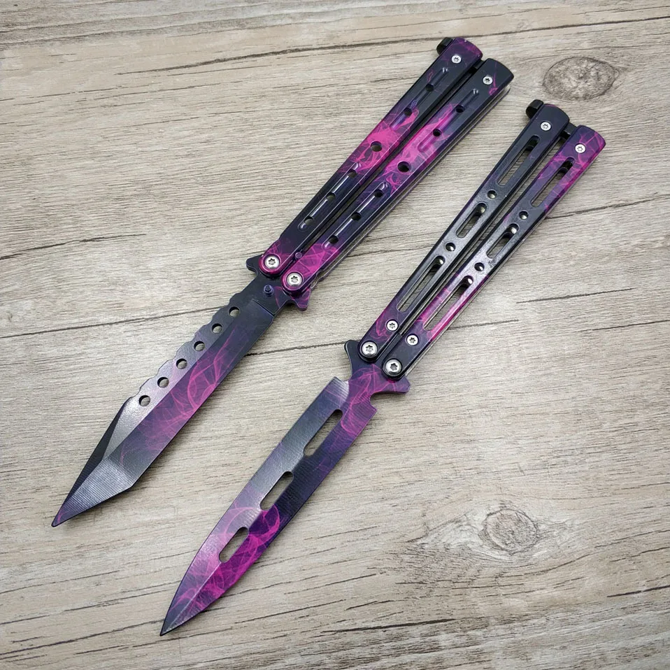 

Titanium Rainbow color 5Cr13Mov Stainless Steel knife Butterfly Training Knife butterfly knife game knife dull tool no edge
