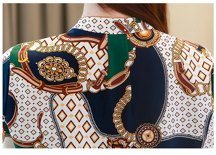 

Hong Kong Style Chain Color Matching Printing Fashion Shirt 2021 Spring Long Sleeve Cardigan Turn-down Collar Women Tops 8112 50