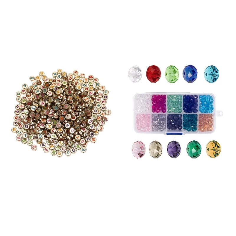 

1000Pcs Acrylic Gold Bottom Colored English Letter Beads With 300Pcs 8Mm Acrylic Faceted Crystal Beaded