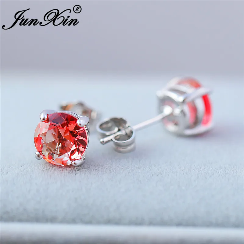 Милые круглые серьги для девочек с радужными кристаллами женщин серебряный цвет