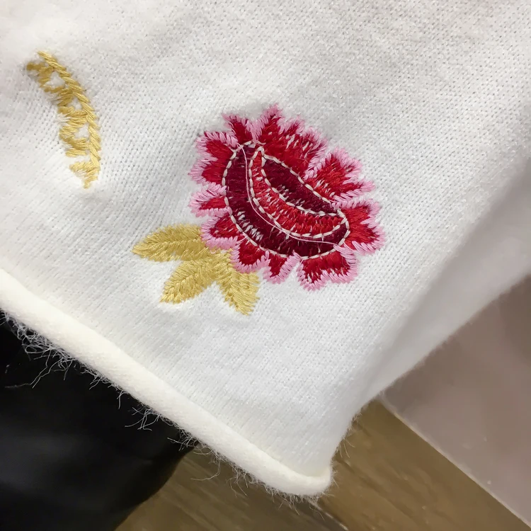 Женский вязаный свитер Shein модный милый пуловер с круглым вырезом и вышивкой в