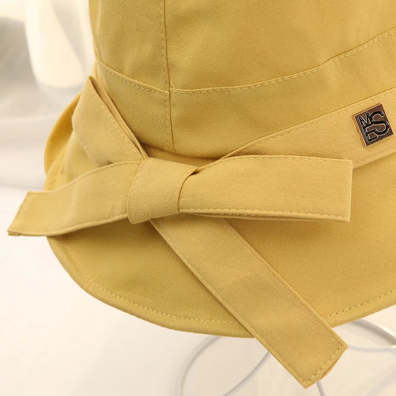 Желтая Женская Рыбацкая шляпа с бантиком зимняя Весенняя хлопковая льняная