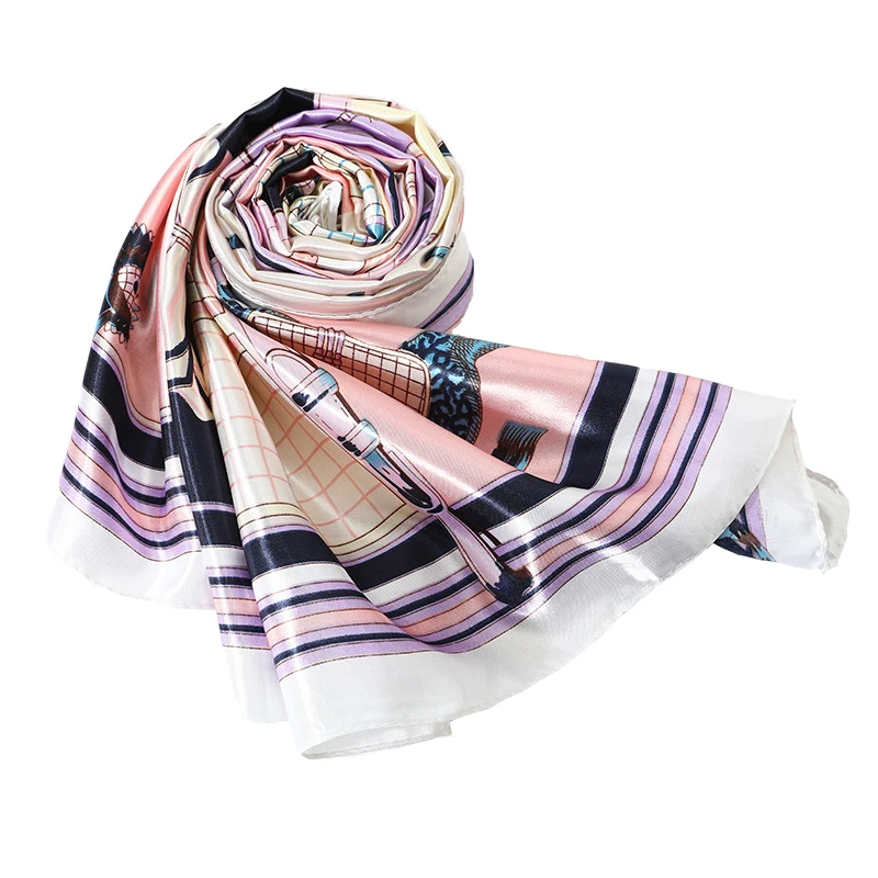 

90*90cm Trendy Horse Print Silk Scarf Female Fashion Decoration Neckerchief Headscarf Satin Imitation Silk Female Foulard
