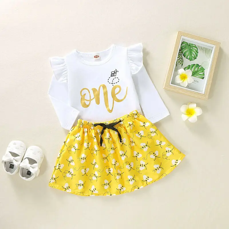 1St Birthday Clothes Set Newborn Baby Girls Long Sleeve Tops T-shirt Princess Girl Party Tutu Skirt Dress | Детская одежда и обувь