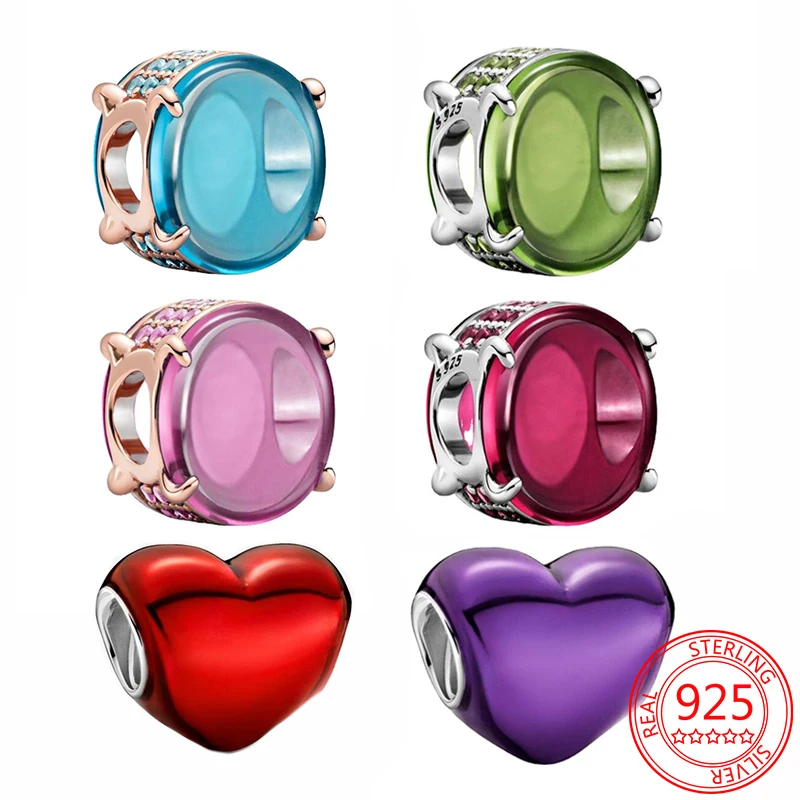 

New S925 Sterling Silver 4-color Round shape Zircon Charm Fit Original Pandora Bracelet&Bangle Making Fashion DIY Jewelry gift