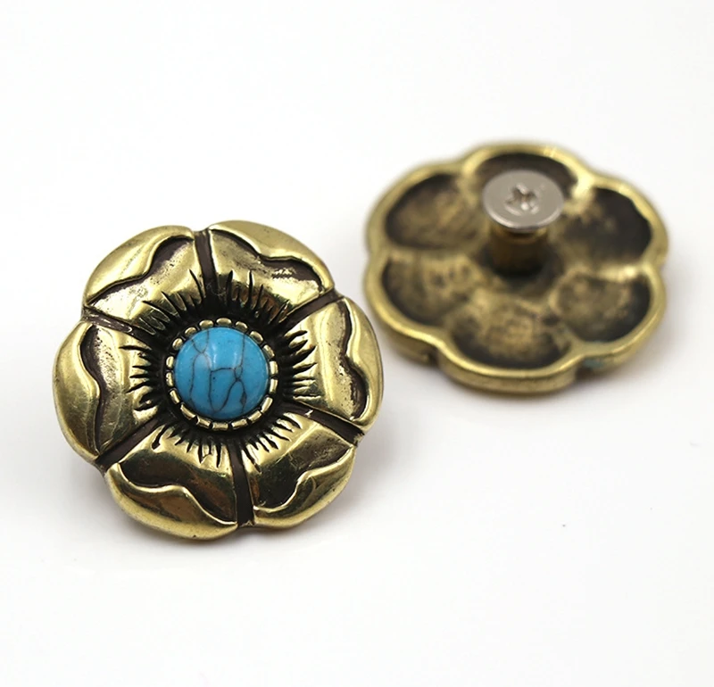 Однотонная латунная Бирюзовая Цветочная пряжка conchos с винтовым гвоздиком для