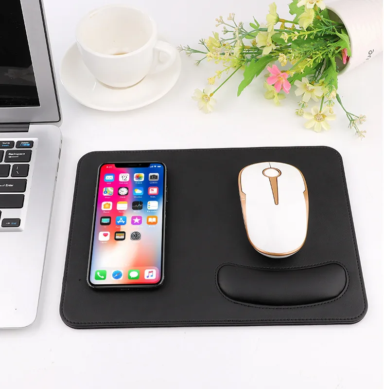

Wireless Charging PU Leather Wood Grain Waterproof Charger A New Leather Phone Mouse Pad Suitable for PC Laptop Portable Games