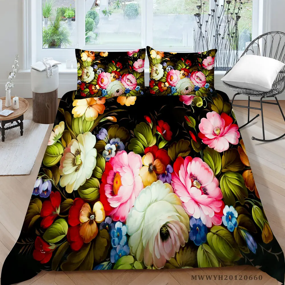

Hot Sale Bedding Set Flower Series Artistic Duvet Cover King Queen Twin Full Single Double Peony Print Bed Set For Girls