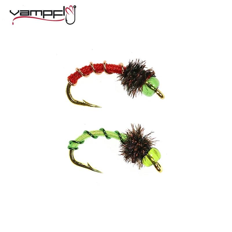 Верх 12 шт. #14 Красная Зеленая приманка для ловли нахлыстом Pupa Larva стеклянная