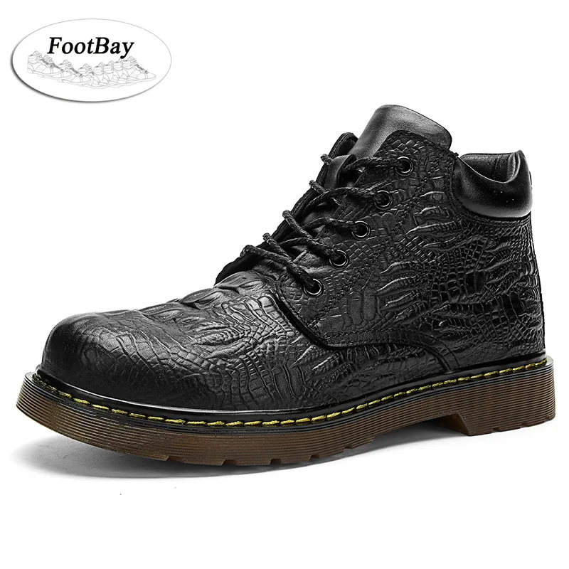 

Fashion Leather Boots Black Brown Platform Men Shoes Luxury Brand High Quality Work Safety Genuine Leather Men Boots 2021