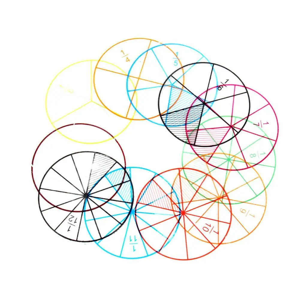 12 шт/лот математические дроби круги игрушки Пластиковые пронумерованные фишки