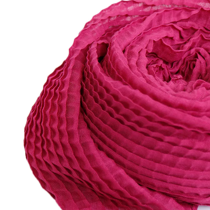 

80*180cm Over Size Women Wrinkle Crinkle Cotton Scarf Muslim Hijab Scarf Turban Head Wrap Solid Color Pleated Scarves