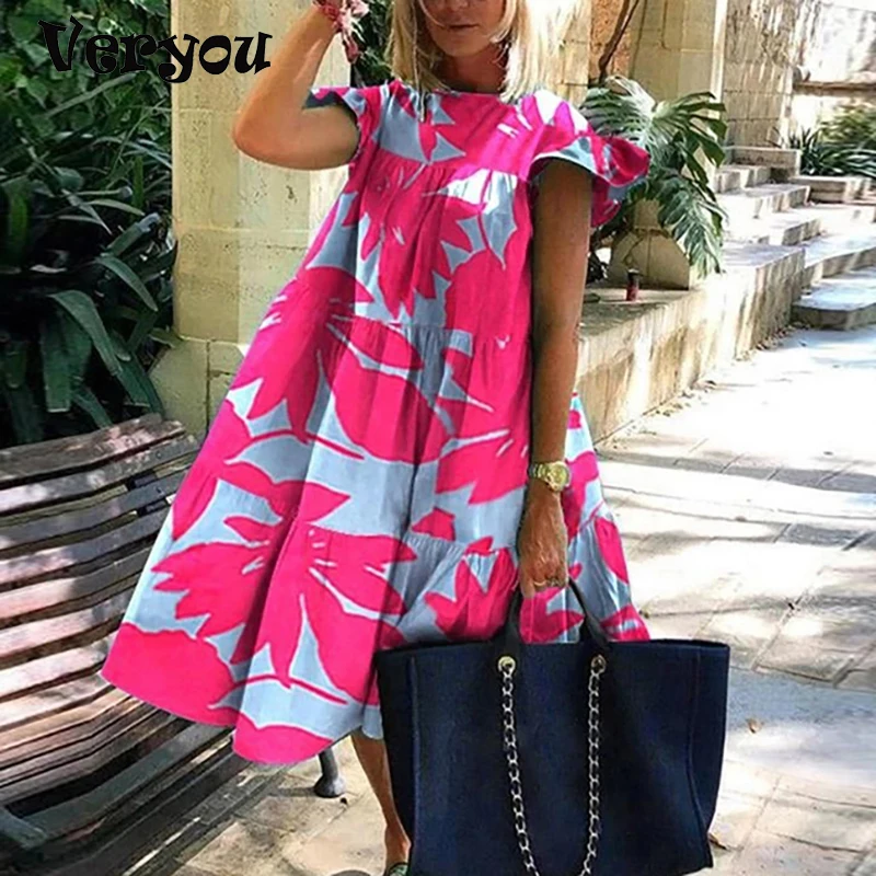 

Fashion Women Dress 2021 O Neck Short Sleeve Print Sunflower Dress Women Loose Summer Dresses For Women Beach Short Dress S-2XL