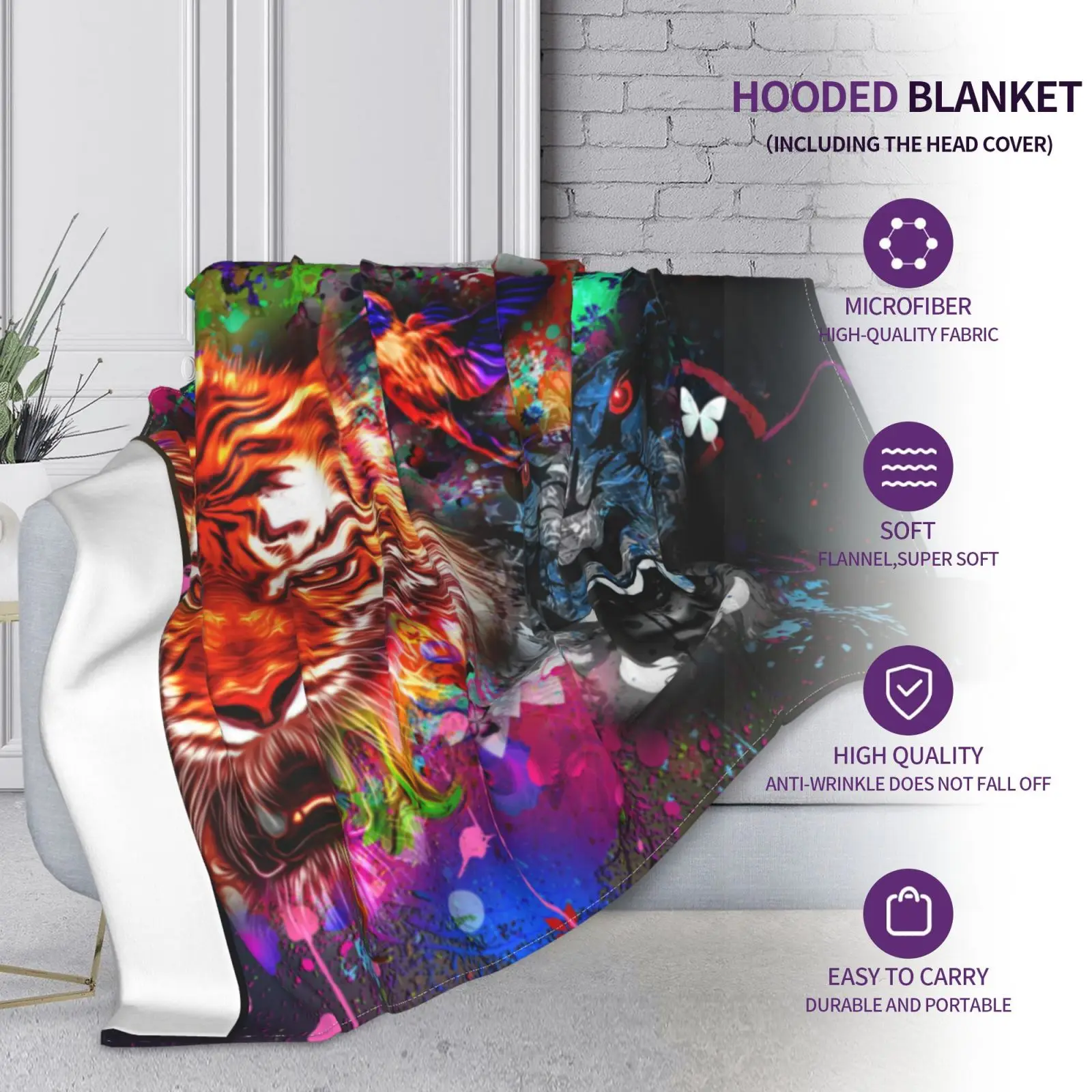 

Настраиваемое плюшевое одеяло из микрофибры с коралловым флисом шерпа Тигр Темный мягкий теплый уличный толстовка взрослые дети зимнее од...