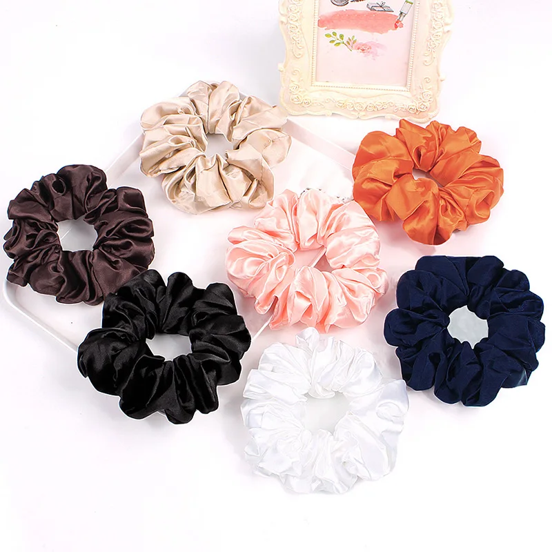 

2019 New Scrunchie Women Satin Solid Elastic Hair Bands Bright Hair Ties Rubber Band For Girls Hair Accessories Ponytail Holder