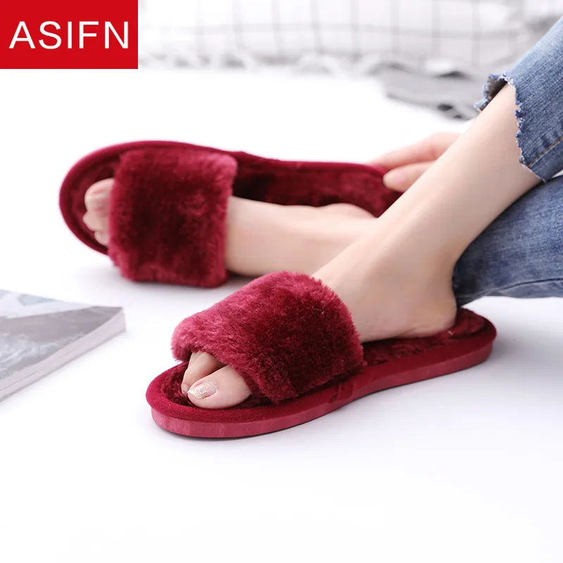 Сланцы ASIFN женские из искусственного меха домашние зимние плюшевые тапочки
