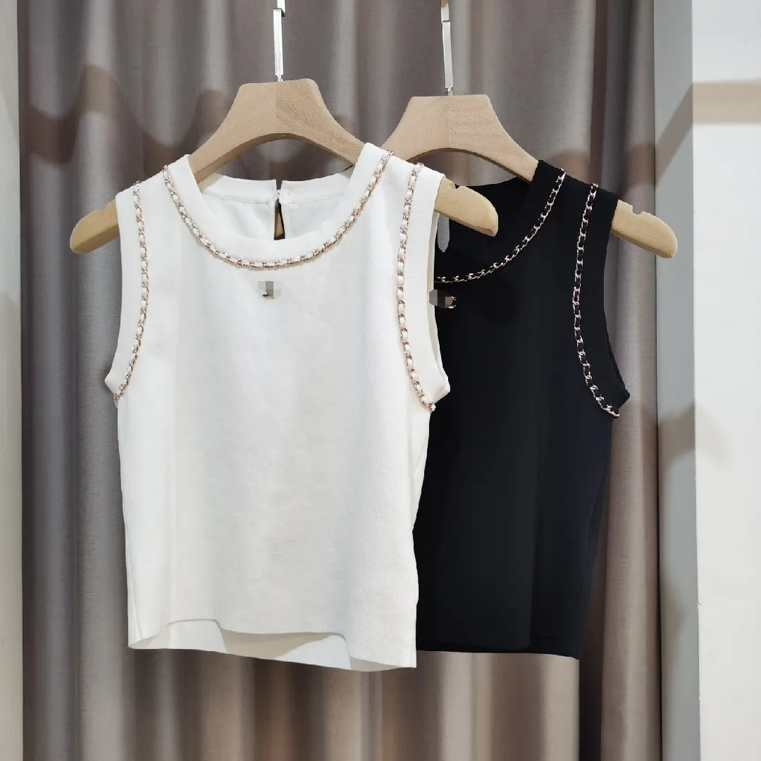 

2021 summer small fragrance gold chain edge Pullover women's chain vest T-shirt
