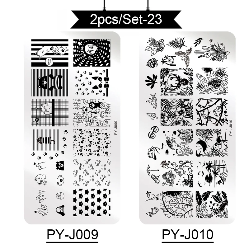 set23 PICT YOU набор штамповочных пластин полосатая линия цветы штамп тарелка тропическая Геометрическая кружево Хэллоуин Тыква ногтей изображение пластины - Цвет: set23
