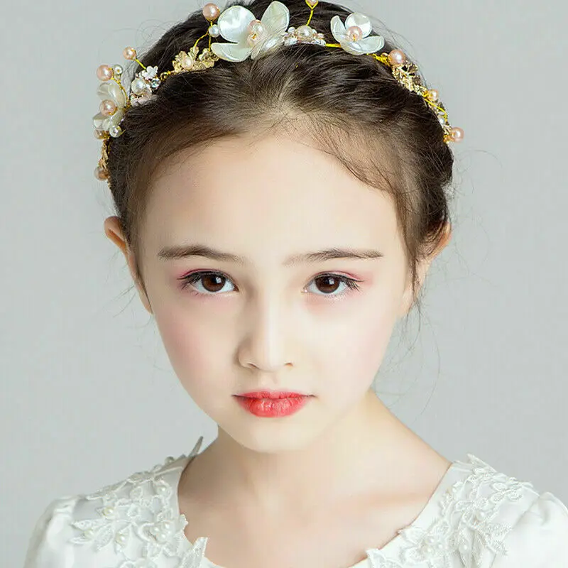 Gold Rhinestone Flower KIds Girl Tiara Crown Headband Headpiece Wedding Party Headwear | Детская одежда и обувь