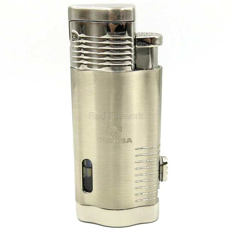 Silver COHIBA Элегантный 3 фонарь из нержавеющей стали, ветрозащитная Зажигалка для сигар с подарочной коробкой и пробивкой для сигар - Цвет: Silver