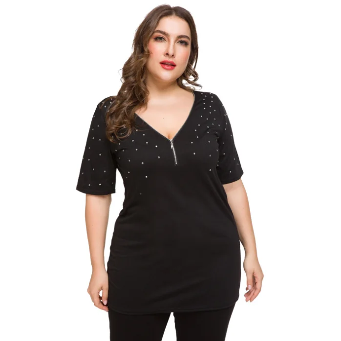 Женский топ размера плюс Элегантная блузка с v образным вырезом и коротким