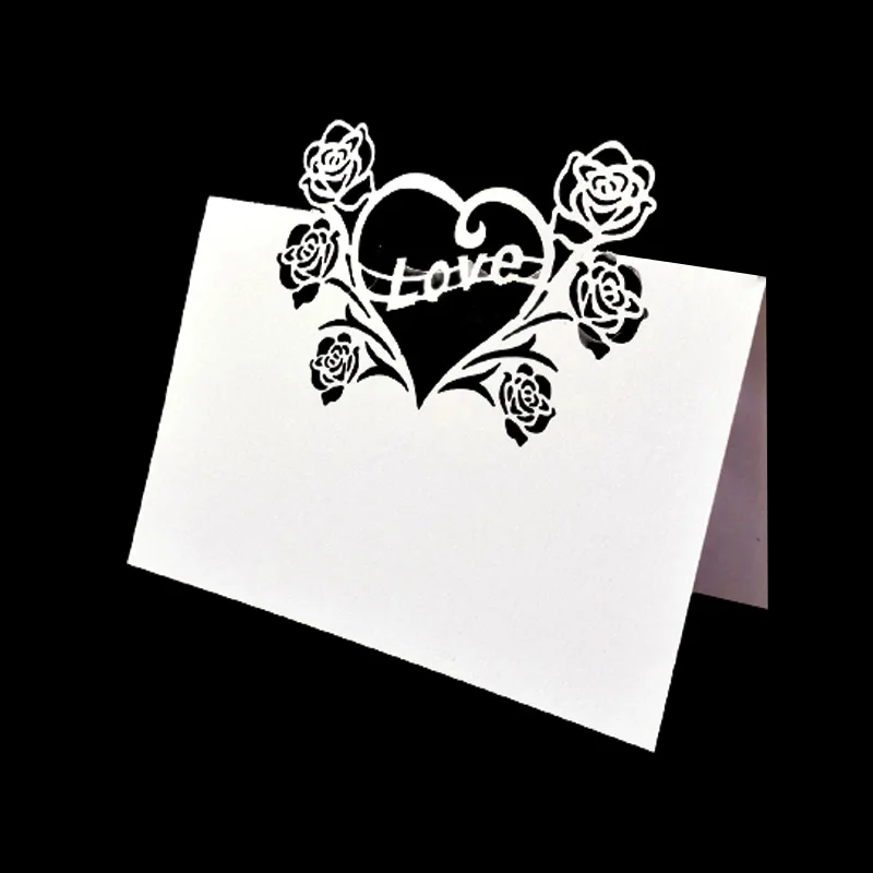 

50pcs Laser Cut Love Heart Rose Flower Table Name Place Cards Lace Name Message Setting Card Wedding Birthday Party Favor Decor