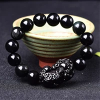 consecrated feng shui black obsidian bracelet for men and women natural handchain 10 12 14mm wealth protection lucky pixiu beads