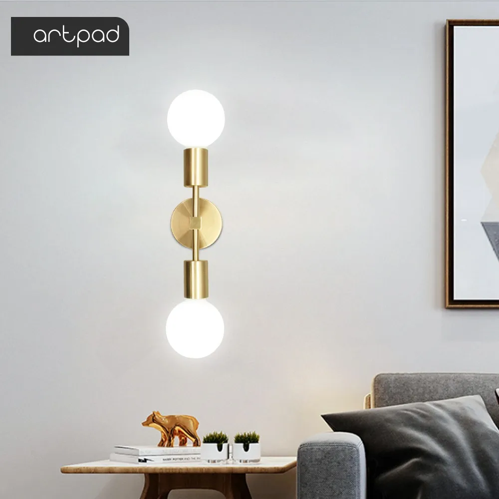 

Artpad Brass Golden Wall-Lamp Decoration Light with Double Head Light Wall Sconeces for Bathroom Bedside Vanity Mirror Light