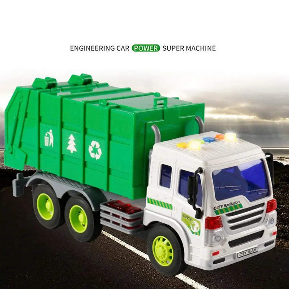 Cami&oacute;n de basura grande 1/16, contenedor de basura ligero y sonoro, reciclaje de basura de juguete, simulaci&oacute;n de coche, cami&oacute;n de basura de inercia-1