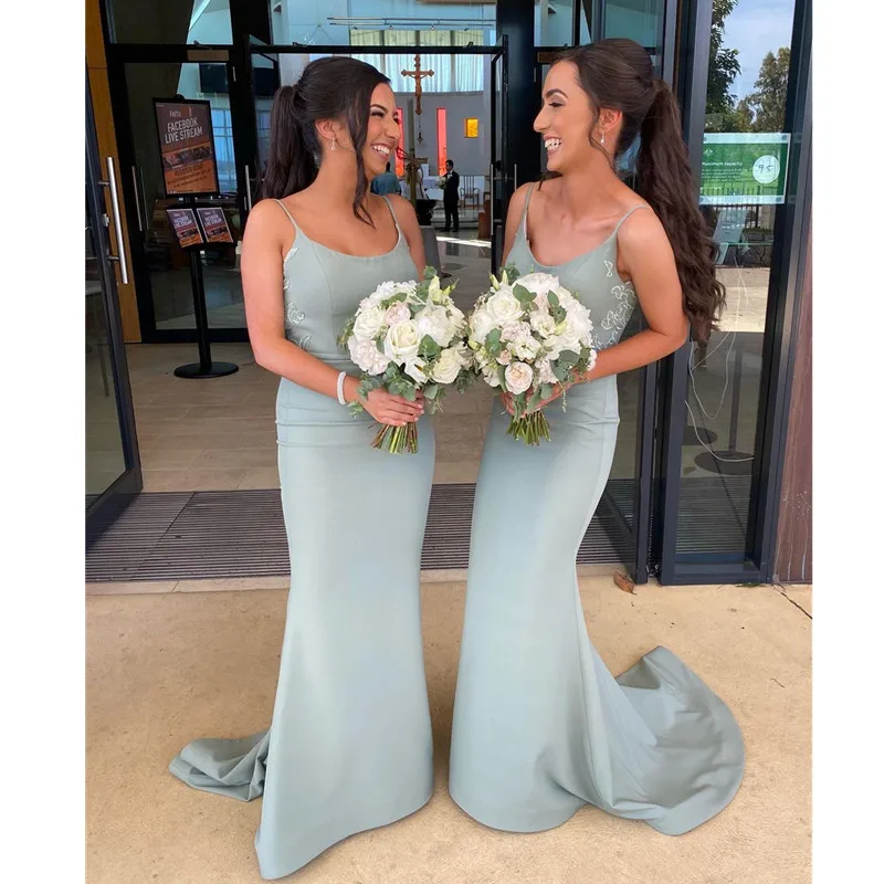 

Green Bridesmaids Dresses For Women Spaghetti Lace Tea Length Mermaid Bridesmaids Dresses Damas De Honor Vestidos