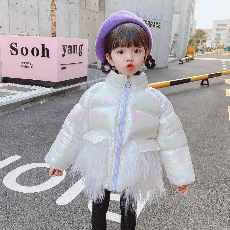 Фото Модная детская зимняя куртка плотная теплая парка из искусственной кожи на