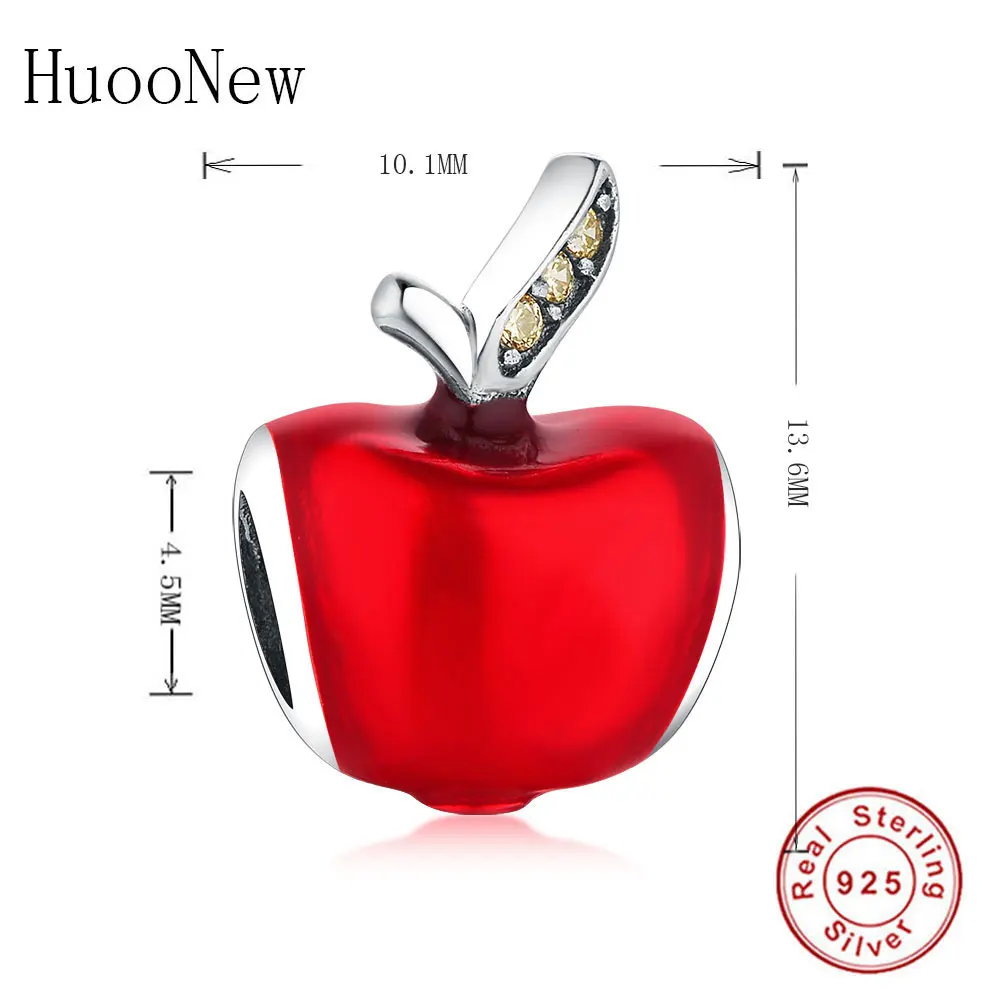 Бусина Яблоко из серебра 925 пробы с желтым кристаллом в виде листьев красная