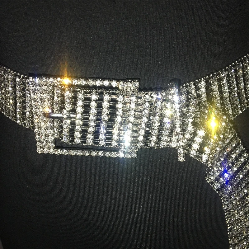 

Gold Silver Glitter Crystal Rhinestone Belts Adjustable Metal Buckle Long Waistbands Sexy Women Party Club Waist Chain Belt 2020