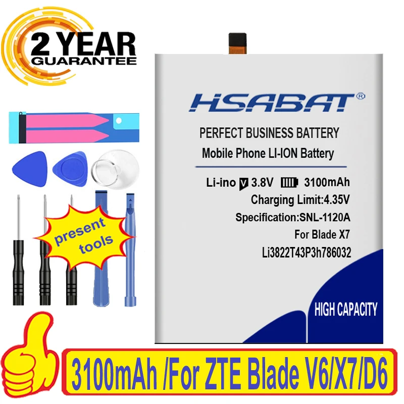 HSABAT 100% новый аккумулятор 3100 мАч для Li3822T43P3h786032 Orbic ZTE Blade V6 D6 X7|battery for|2700mah batterybattery for