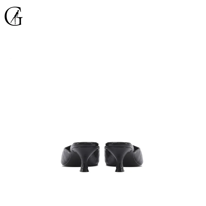 

GOXEOU Women's Slippers Black Crocodile Patter Pointed Toe 5 CM Fashion Casual Comfortable Office Lady Sandals Size 35-37