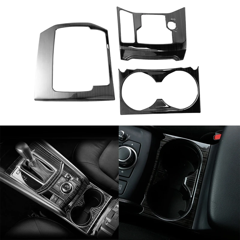 

3PCS Car Gear Shift Console Panel Cover Trim Cup Holder Cover for Mazda CX-5 CX5 2017-2020 LHD Black Brushed