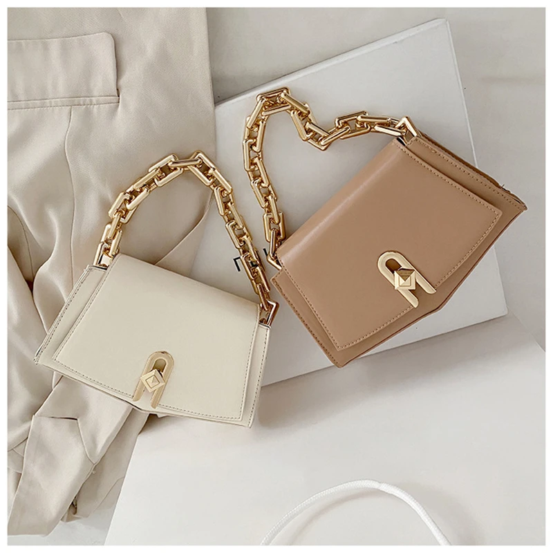 

July&Sherly Women Bags Summer Retro Saddle Bags Solid Color Handbags Metal Chain Decoration Fashion Crossbody Bags